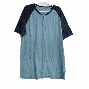 Foundry Mens XLT Raglan Sleeve Henley Shirt Blue & Black Cotton Blend